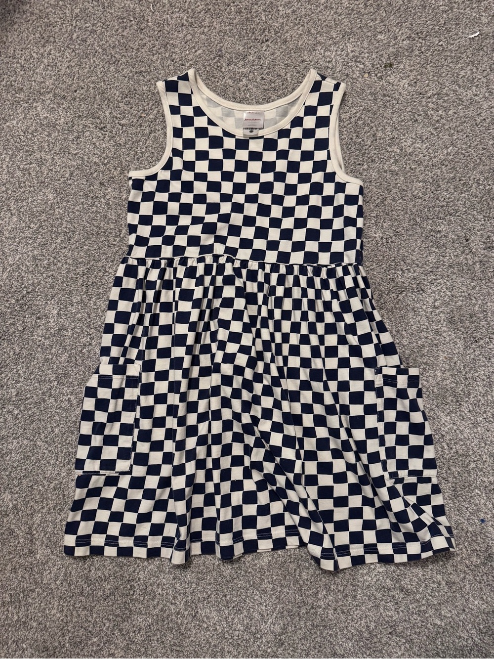 Hanna Andersson Navy and White Checkerboard Tank Dress